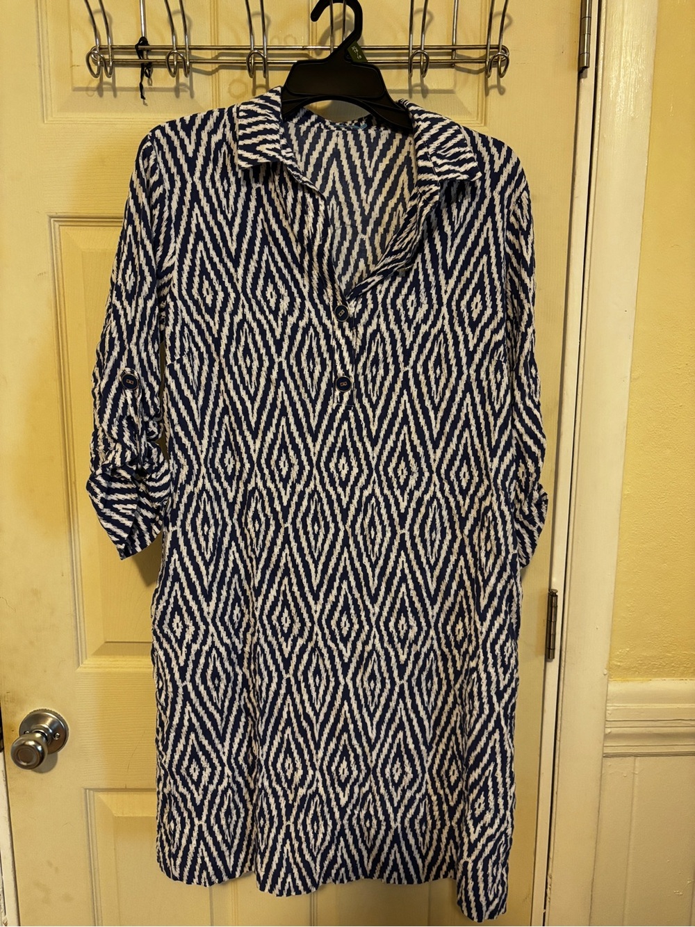 J. McLaughlin Navy and White Geometric Midi Dress